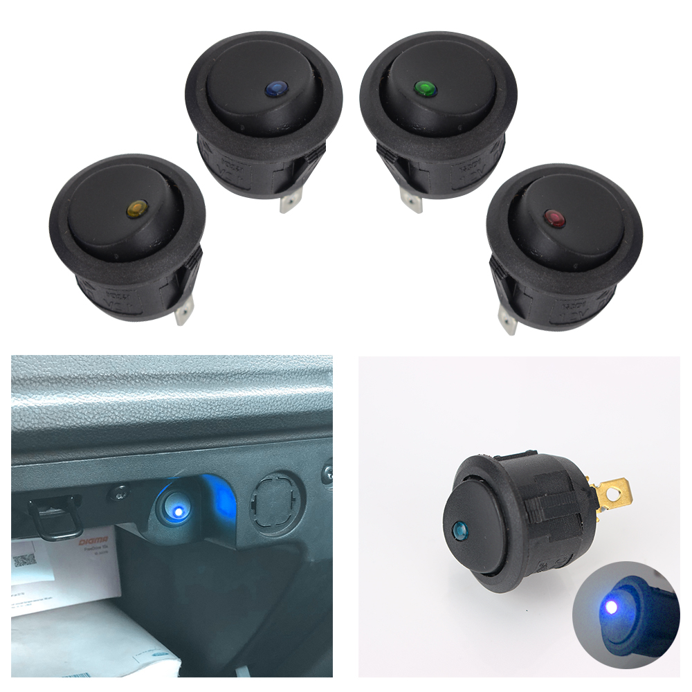 Round Rocker Dot Switch Luminescence Toggle Switches Car Pushbutton Switch 5Pcs/Set 12V ON/OFF Waterproof