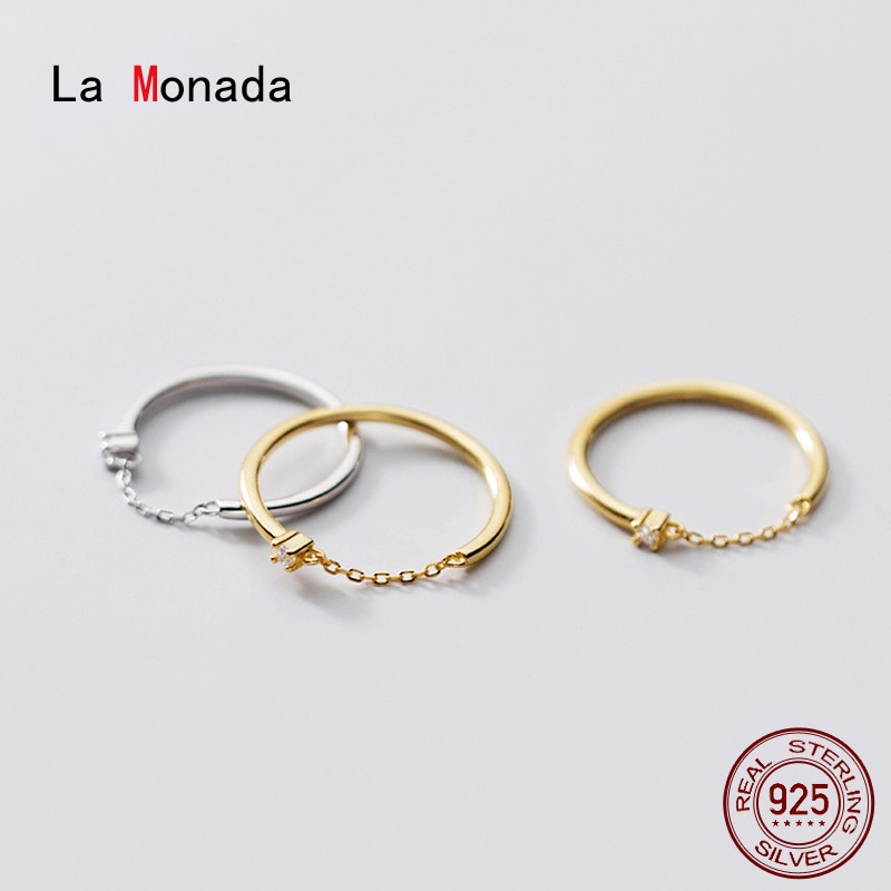 La monada anéis de corrente para mulher 925 prata real minimalista anéis finos feminino anel de prata 925 feminino no dedo coreano fino