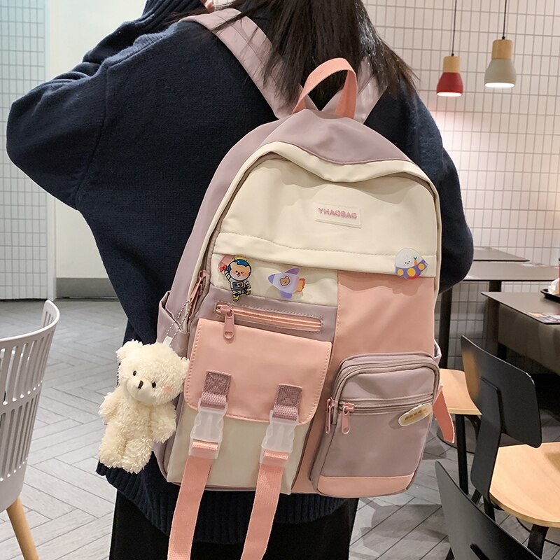 Seetic Kawaii Nylon Vrouwen Rugzak Multi-Pocket Rugzak Voor Tiener Waterdichte Dame Laptop Rugzak Hoge Capaciteit Reistas Vrouwen