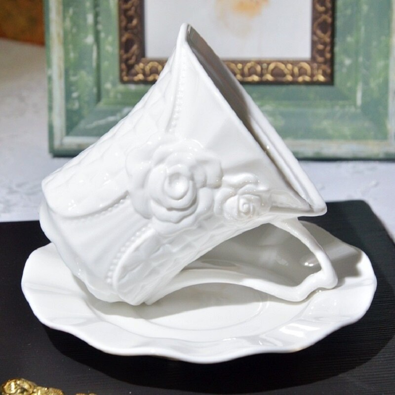 250ml Ceramic Water Cup Embossed Mark Cup Pure White Ceramic Cup