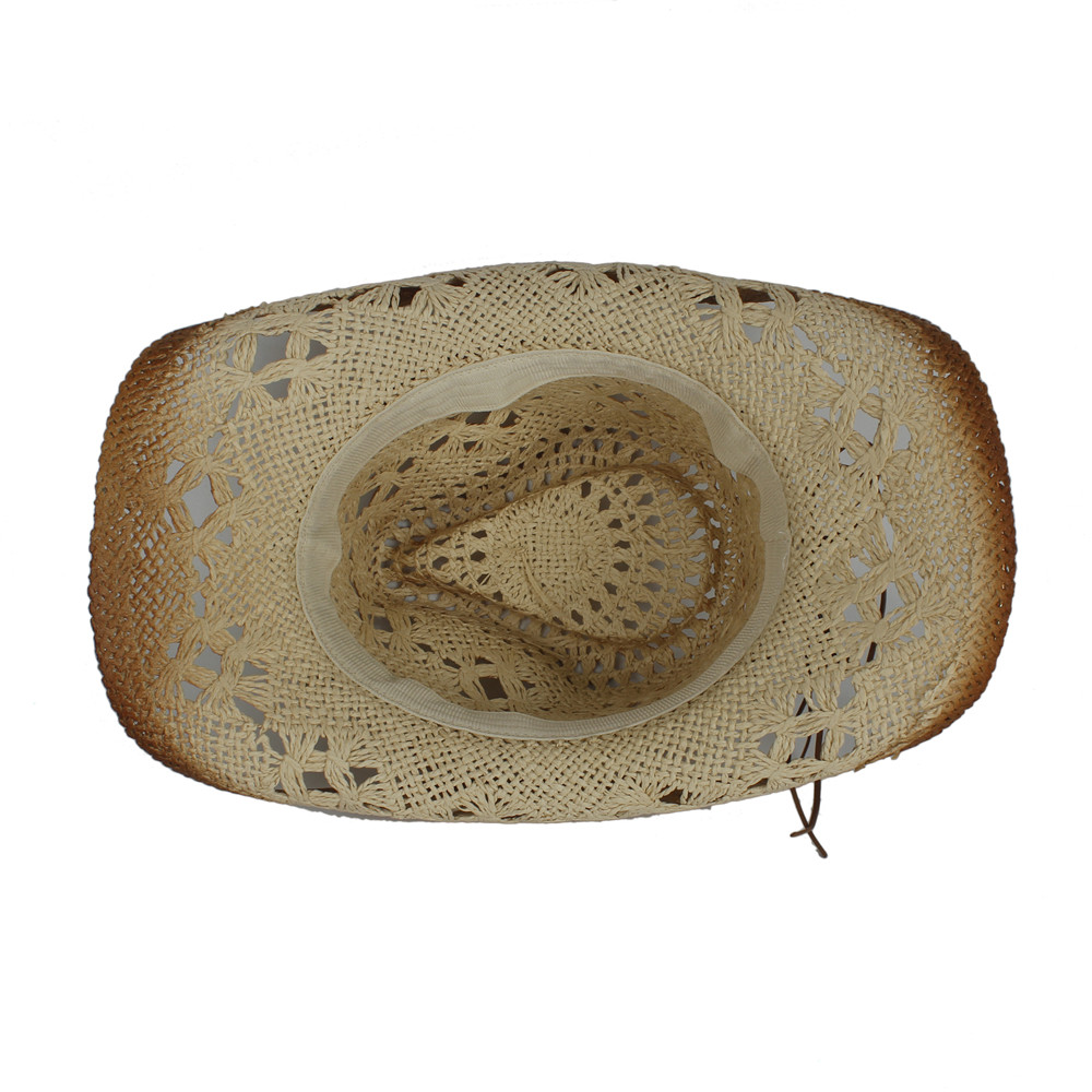 Sombrero de vaquero occidental de paja ahuecado para hombres y mujeres Sombrero de Sol de talla 56- 58 CM