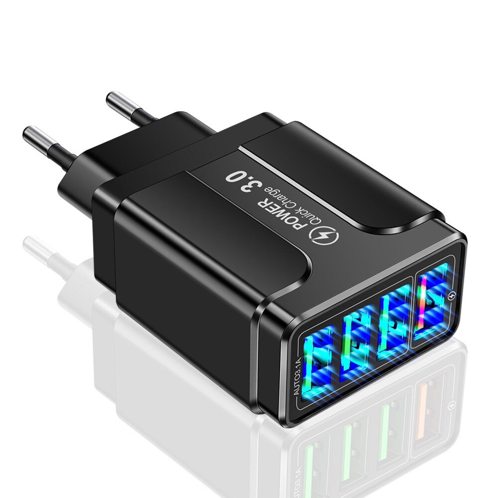 4 Usb Lader Зарядка Для Телефона Opladers Voor Iphone 12 Xiaomi Redmi Note 10 Fast Charger Voor Iphone Opladers Charger adapter: Bkack EU