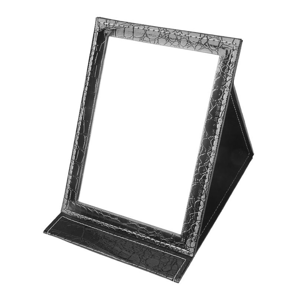 Folding HD PU Leather Makeup Mirror Ladies Portable Desktop Office Dormitory Simple Folding Mirror: Black