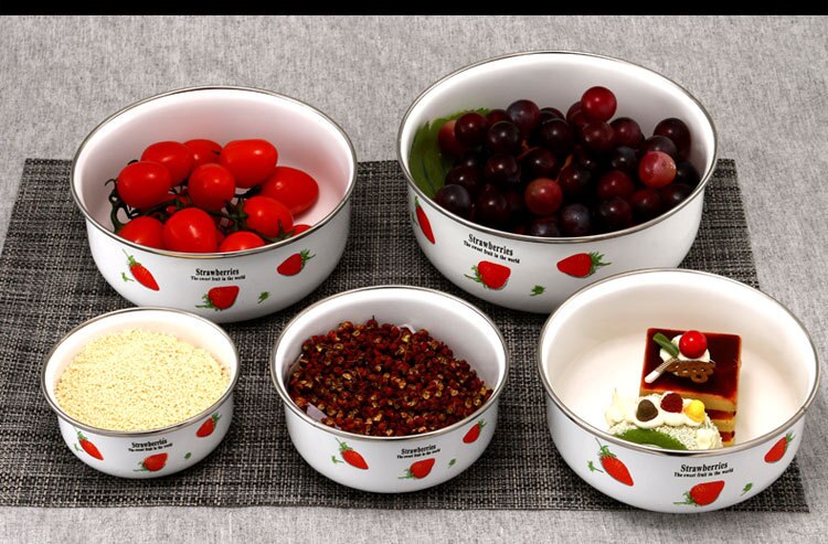 5 Pcs Emaille Ijs Kom Mixing Bowls Met Afdichting Deksel Emaille Kommen Pak Set Behoud Set Ice Box Mini Rijst kom 10-18 Cm Emaye