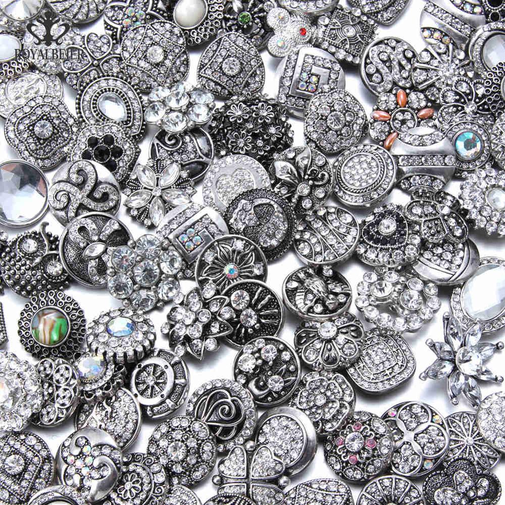 50pcs/lot Mixed metal 18mm snap button jewelry DIY Metal Rhinestone button snaps fit snap button bracelet Jewelry: HM076e