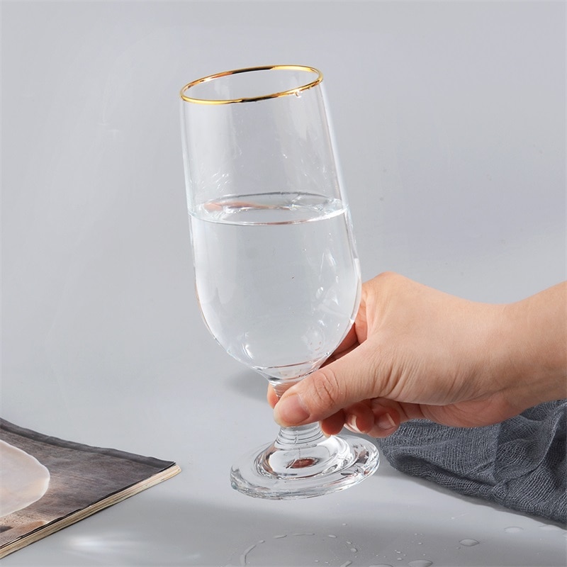 Crafted Wine Glass Goblet Beer Champagne Glasses Gold Line Drinking Juice Vodka Wine Glass Cups for Home Party Bar Restaurant