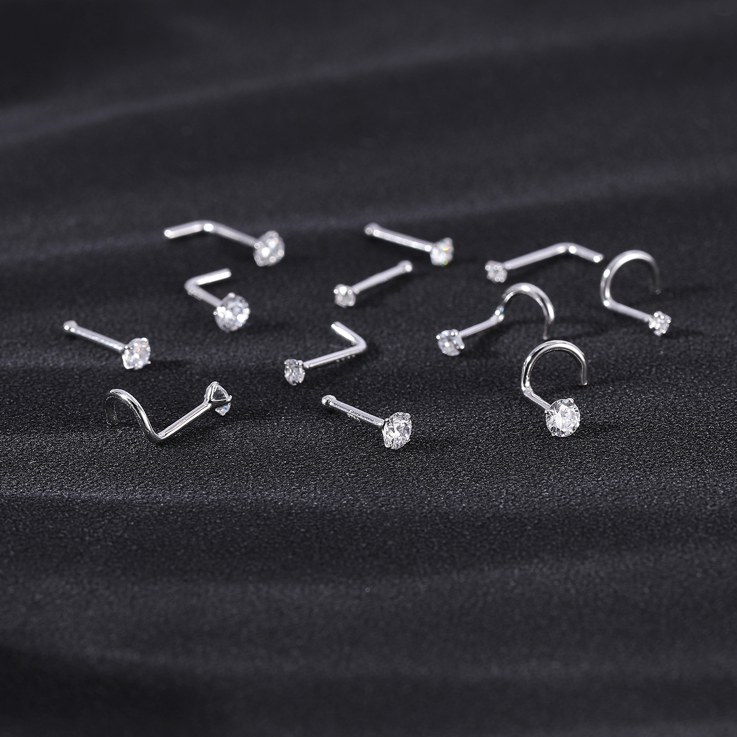 ZS 18/20G 925 scheggia narice piercing Placcato Oro Naso Borchie Zircone Lucido Setto Anelli Al Naso per Le Donne Reale sterlina Naso perno