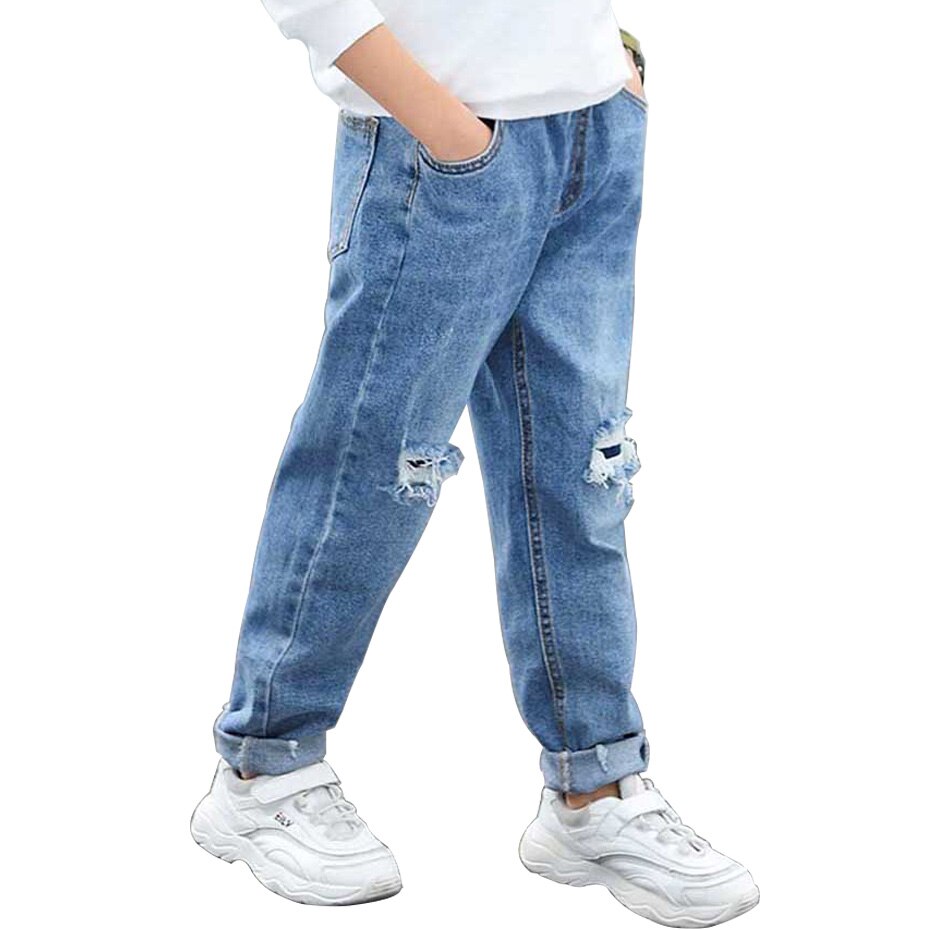 Enfants jean garçon trou jean pantalon pour garçons taille élastique garçons jean école printemps automne décontracté enfants jean pour garçons