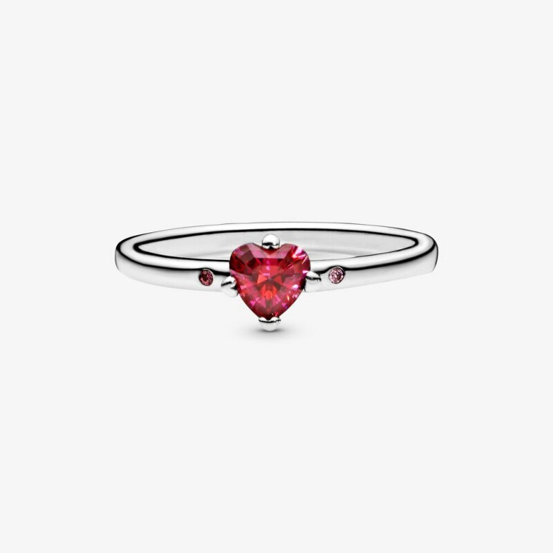 Octbyna Rode Kleur Crystal Ring Voor Vrouwen Romantische Liefde Hart Zilver Kleur Vinger Ring Voor Vrouwen Bruiloft Sieraden