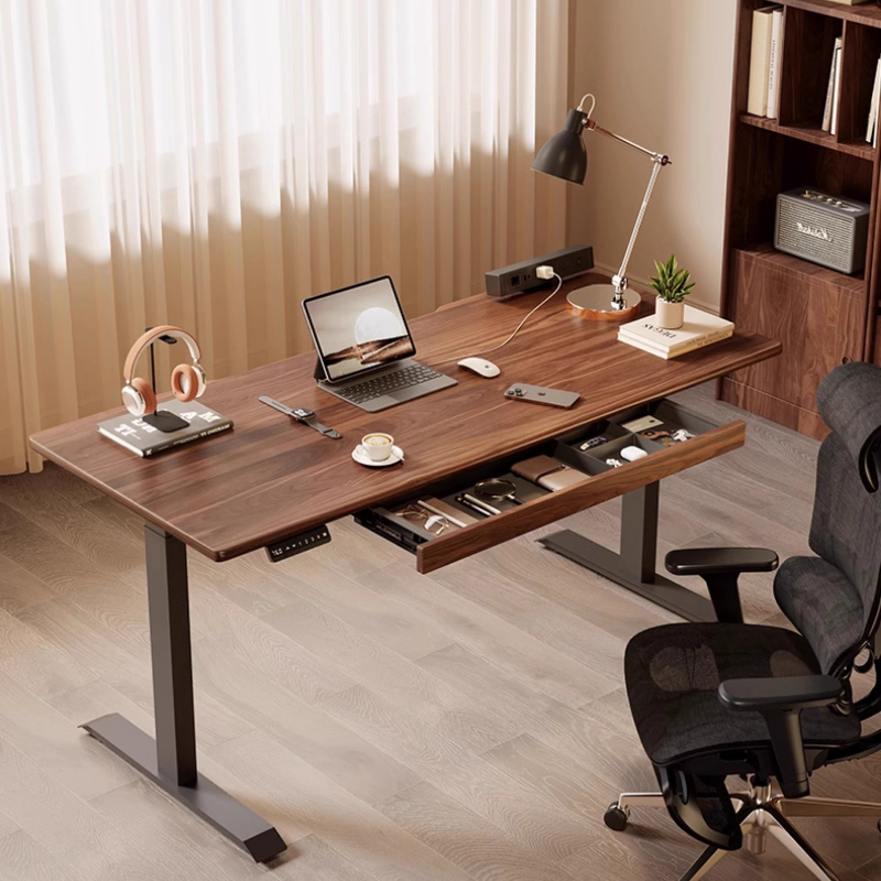 Organizador de cajones debajo del escritorio, estante de almacenamiento de pie de madera de nogal negro, accesorio de escritorio de oficina, organizador de escritorio de ordenador oculto