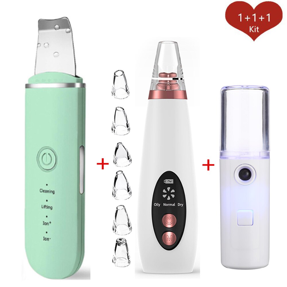 Ultrasonic Skin Scrubber Facial Peeling Pore Cleaner Exfoliator Face Blackhead Remover Spa Nano Sparyer Steamer: Set 9