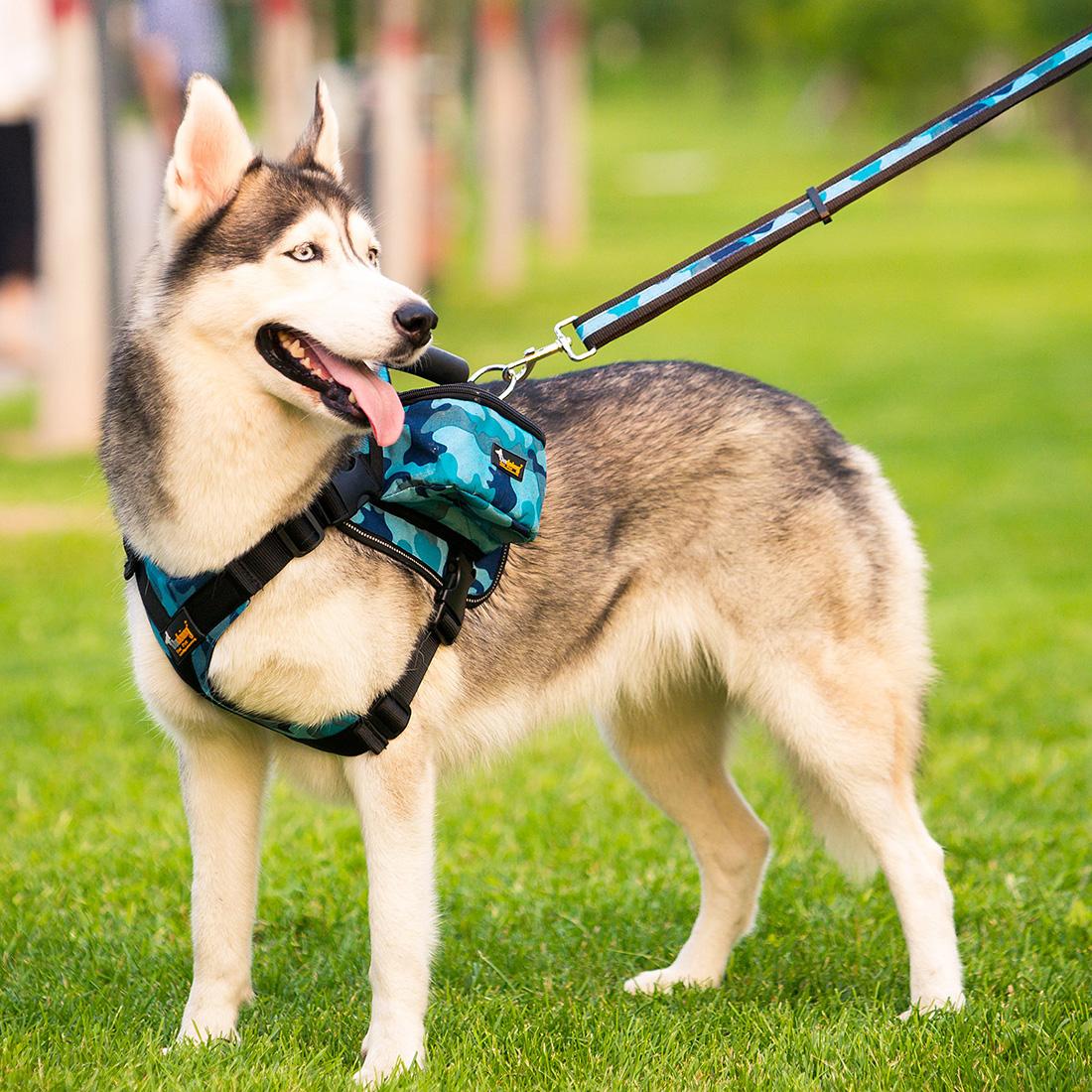 Haustier Hund Satteltaschen Pack hetzen Reise Camping Wandern Rucksack Sattel Tasche für Mittel groß Hunde: Tarnung Blau / XL