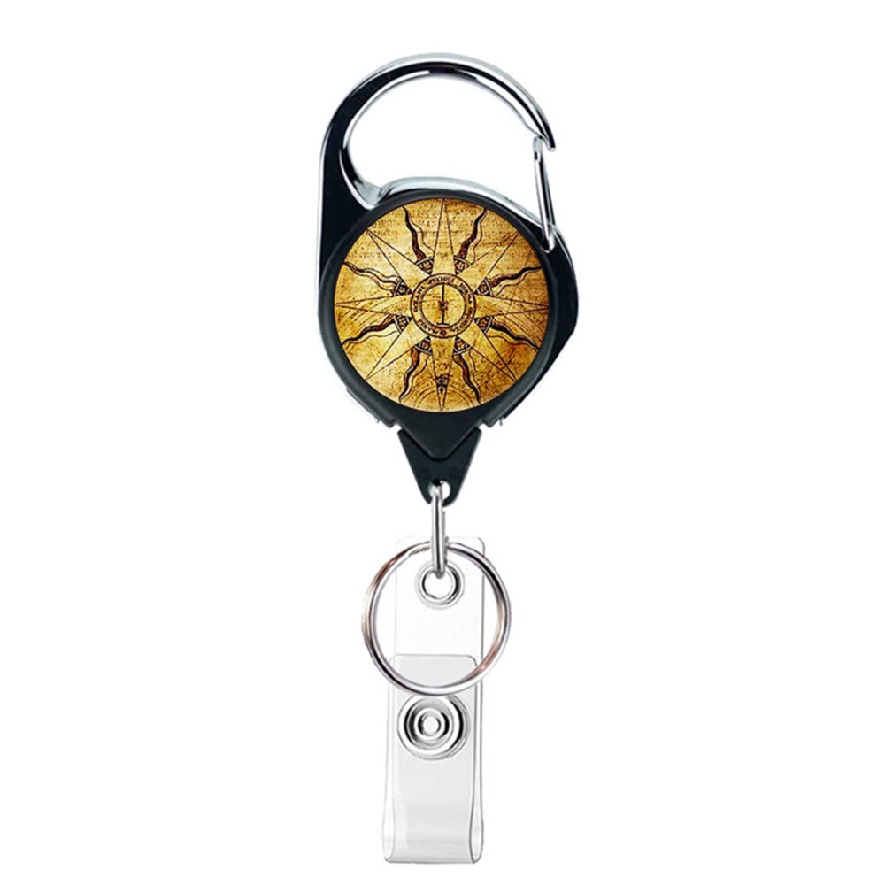 1 PIÈCES Rétro Mandala Boussole Corde Lanière D'insigne Clip Porte-clés Nom Porte-Étiquette Porte-clés Carte Enrouleur De Cordon Rétracter Tirer Porte-clés Recul