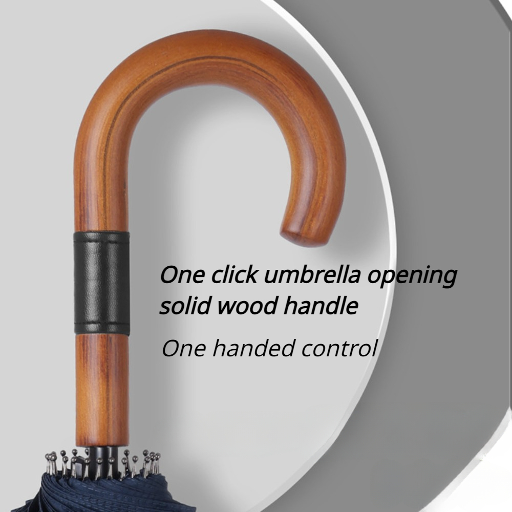 Regenschirm mit langem Griff, große automatische Regenschirme, 24-Knochen-Massivholzgriff, robuster, windbeständiger Verstärkung, Regenschirm