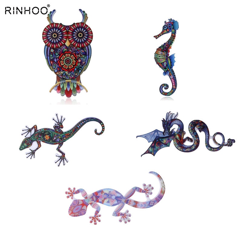 Acrylic Printing Brooch Owl Lizard Gecko Seahorse Dragon Brooches Cute Brooch Animal Jewelry For Women Best Special