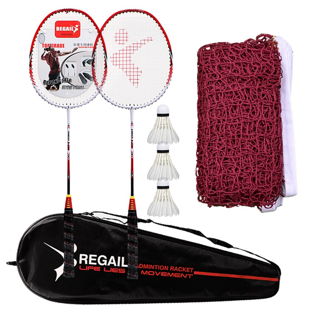 2 Player Badminton Racquets Set with 3 Shuttlecocks Carrying Bag and Badminton Net for Family Recreation Games Badminton Racket