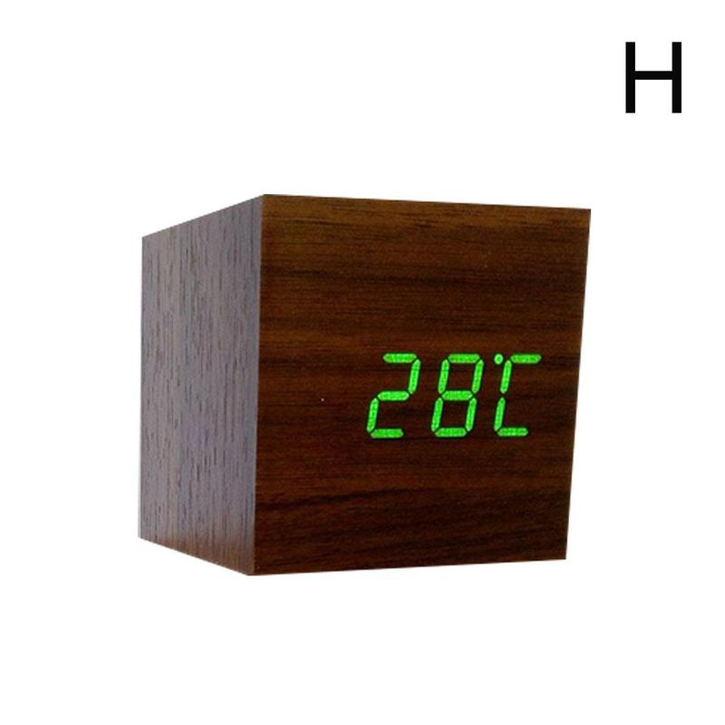 Reloj despertador de madera con cubo LED, alarma Digital con Control de sonido, temperatura 24 o 24 modos, pantalla de hora, 12 C4L3: Style H