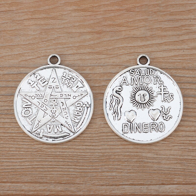 ZXZ 5 stücke Große Tetragrammaton Pentagramm Pentagramm Runde Reize Anhänger für Halskette Schmuck, sterben Entdeckungen 35mm