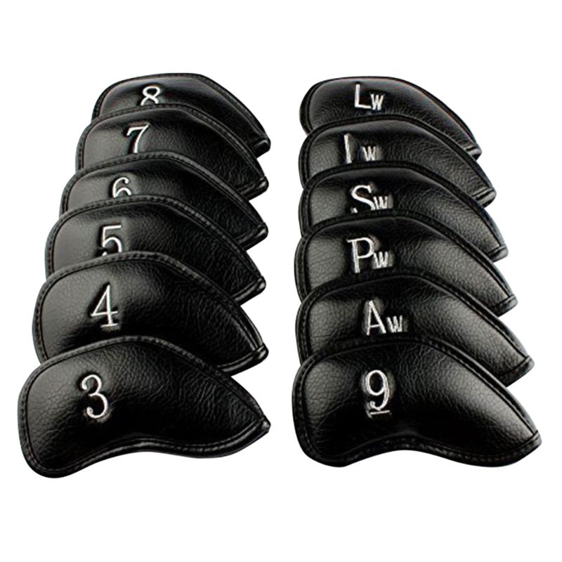 12 unids/set portátil PU Golf Club de cabeza de hierro cubre Protector Golf cabeza cubierta