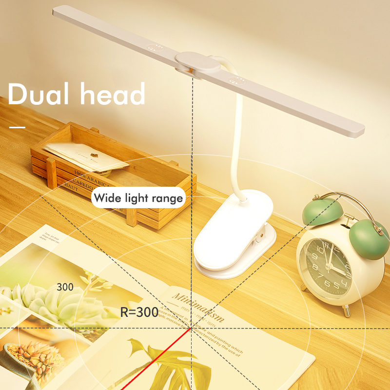 Led Klem Dubbele Hoofd Bureaulamp Flexibele Zwanenhals Touch Dimmen Tafellamp Usb Opladen Clip On Lamp Voor Kantoor En computer