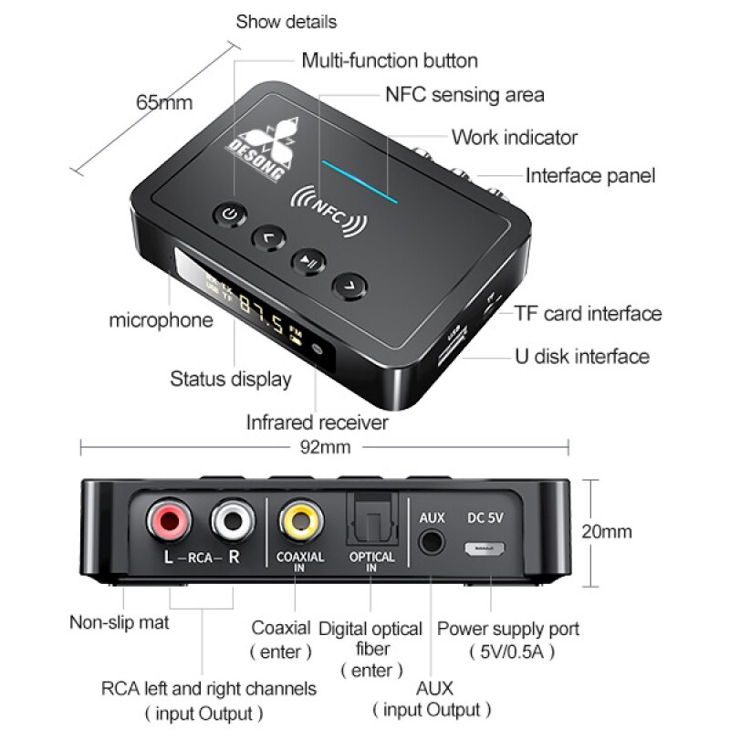 M6 Draagbare Nfc Bluetooth Ontvanger 5.0 Bluetooth Zender Fm 3 In 1 Bluetooth Adapter Computer