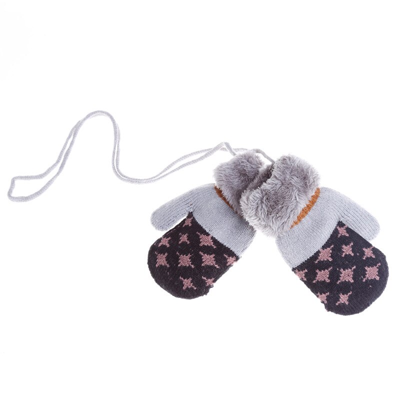 Inverno Del Bambino Guanti Completa Fingers Delle Ragazze Dei Ragazzi Guanto di Lavoro A Maglia Star Modello Guanti Caldi Neonati Guanti Con La Corda: Black