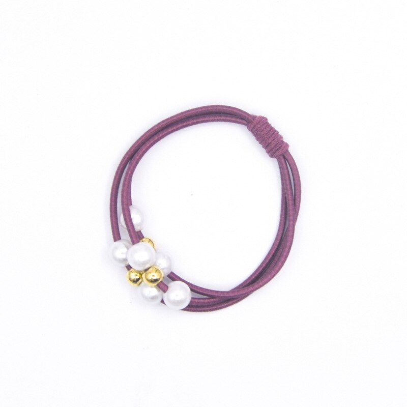 Ensemble de 5 anneaux de perles pour filles, haute élasticité, corde de tête, bandeau en caoutchouc, accessoires de cheveux pour enfants, couvre-chef pour femmes: purple