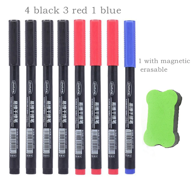 4/8 Stuks Uitwisbare Whiteboard Pen 0.5 Mm Fijne Punt Zwart/Blauw/Rood Schoolbord Marker School kantoor Kunst Schrijven Briefpapier Leraar: Sky Blue