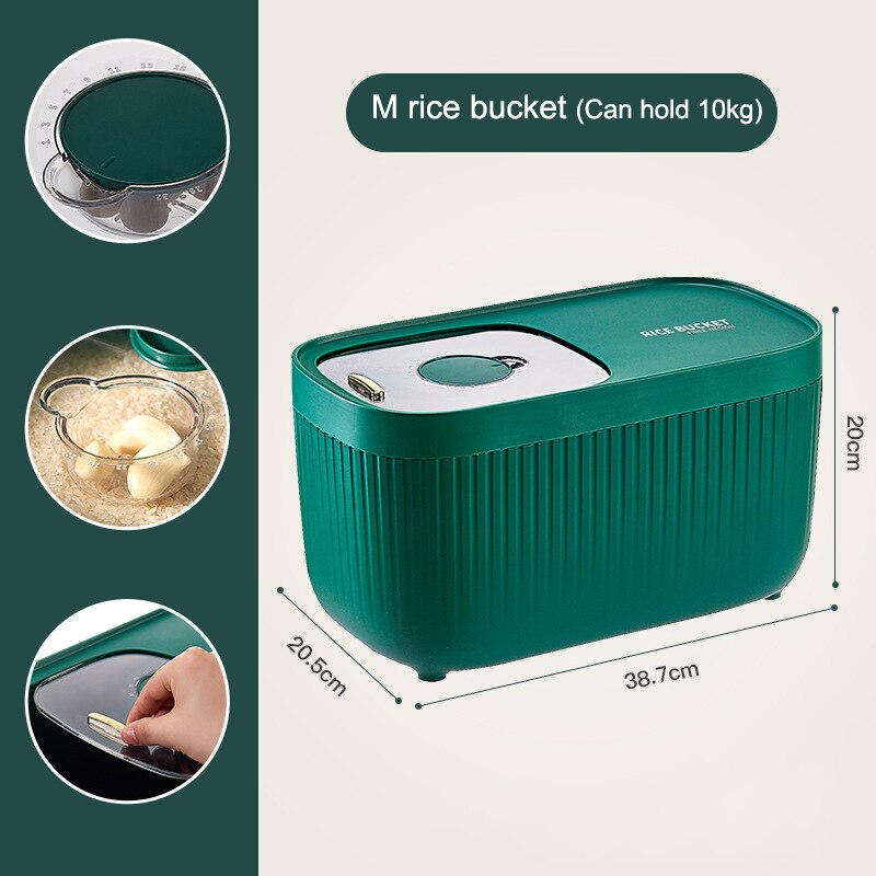 Keuken Container 15Kg Emmer Nano Insect-Proof Vochtbestendige Rijst Doos Graan Verzegelde Pot Thuis Opslag Huisdier hondenvoer Winkel Doos: M green