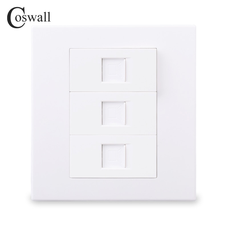 Coswall Wall Socket PC Panel 3 Gang CAT6 RJ45 Internet Computer Data Connector Modular 86*86mm