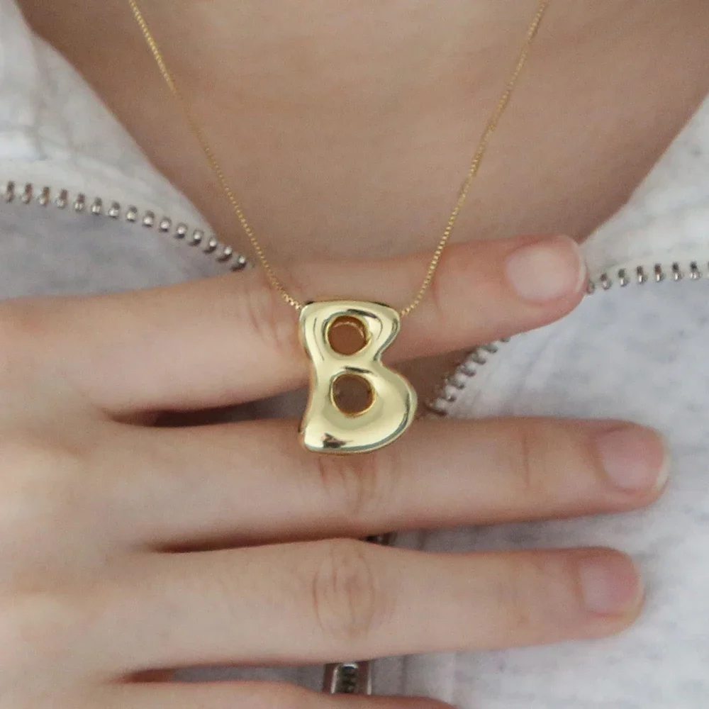 A-Z Balloon Bubble Letter pendant Neckalce for Women 18k Gold Plated Chunky Initial Necklaces Jewelry Birthday