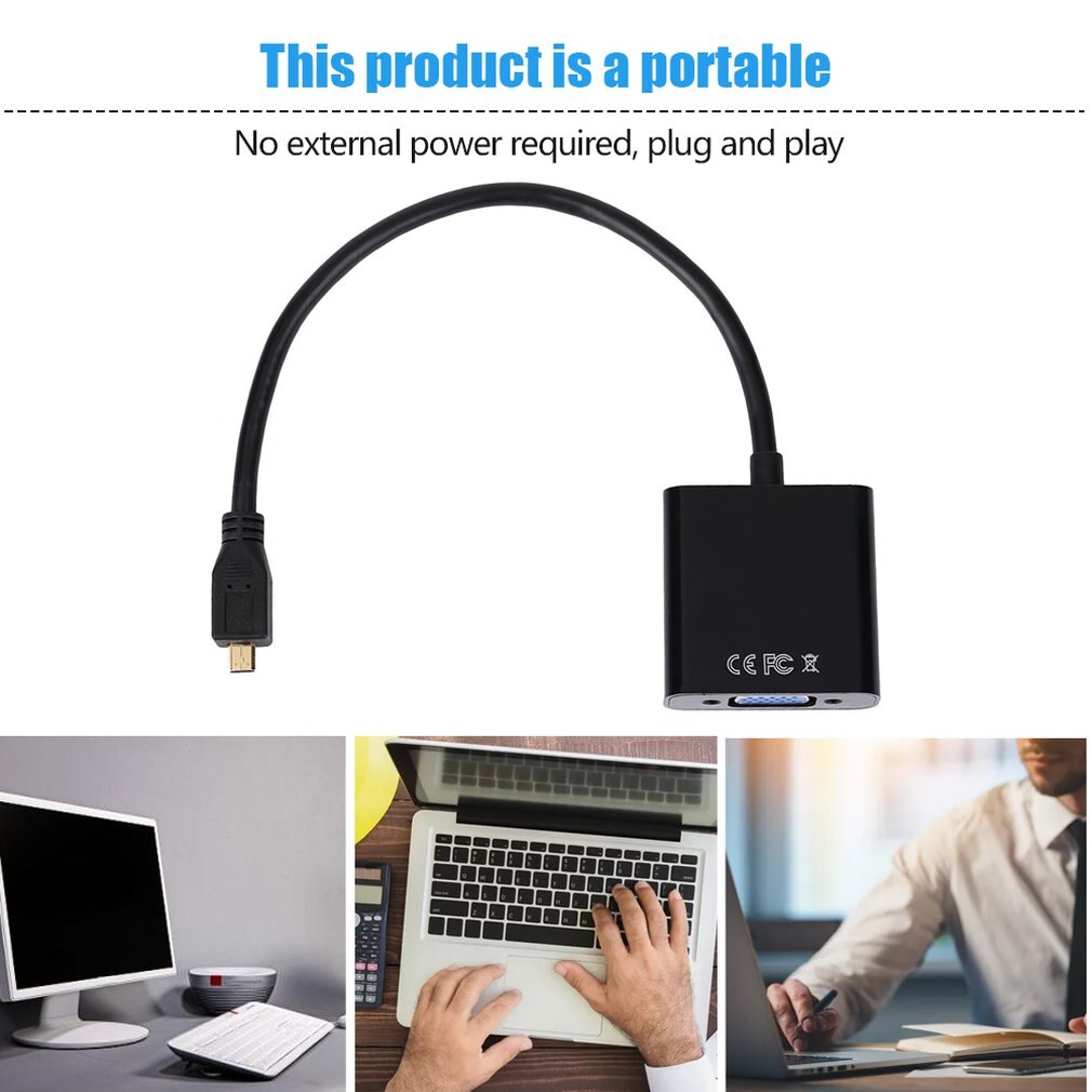 1080P Micro HDMI vers VGA femelle câble vidéo convertisseur adaptateur pour PC portable noir numérique