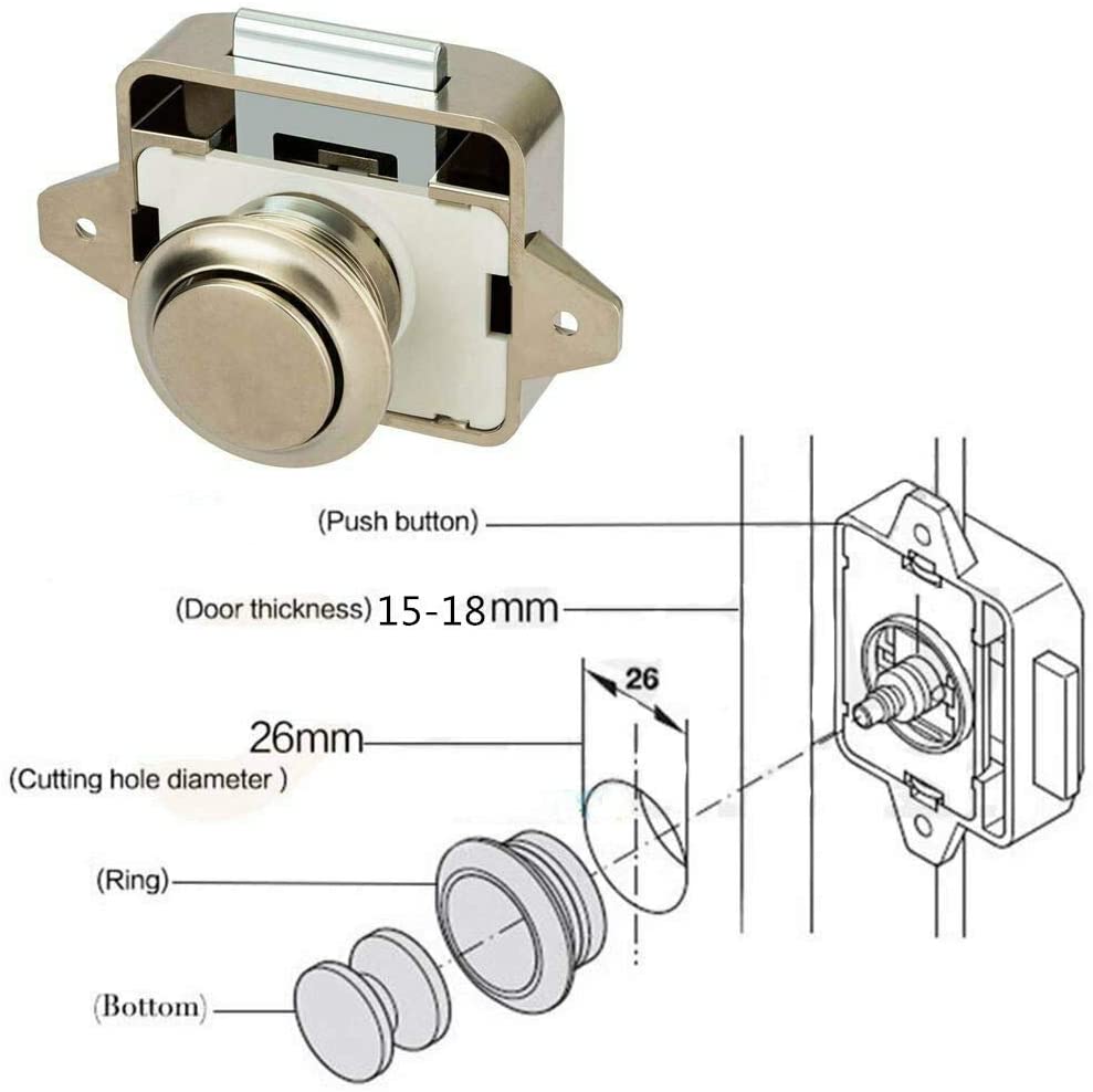 15-18mm Motorhome Caravan Cabinet Drawer Cupboard Push Button Catch Lock Knob RV Cmamper Home Car Interior Lock Accessories