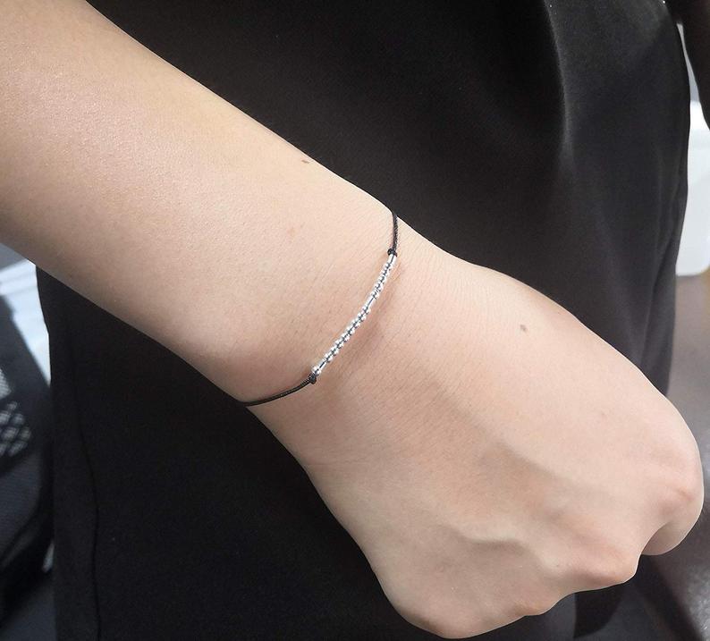 Festigkeit Armbinde Morse Code Edelstahl Handgemachte Perle Einstellbare Schnur Armbänder inspirierend Schmuck für Frauen