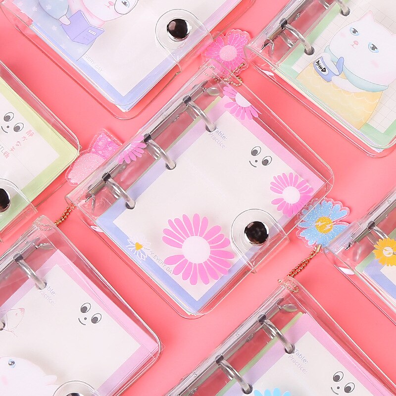 Daisy Cute Mini 3Holes Diary Set, Pocket Small Journal Traveler Planner Set 80sheets Blank Gird Dot Paper Daisy Pendant