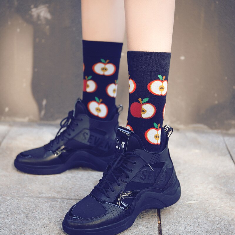 5 Paires/pack Happy Socks D'avocat Sushi Omelette Burger Pomme Nourriture Drôle Coton Chaussettes Femmes Chaussette Longue Hiver Femme