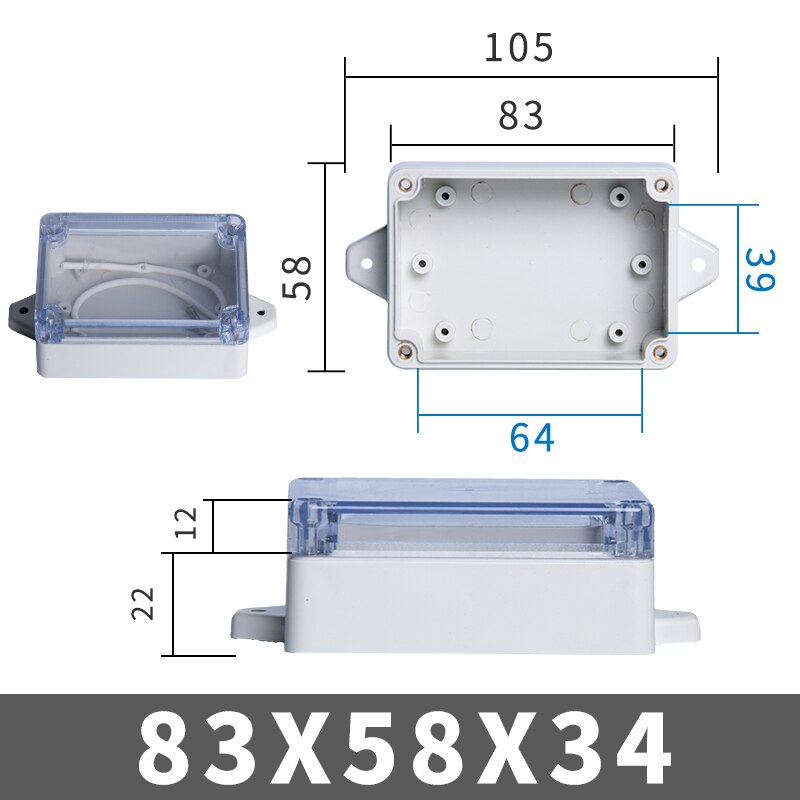 IP67 Plastic Transparent Box Waterproof Enclosure Electronic Project Outdoor Instrument Electrical Project Box Junction Housing: 83-58-34