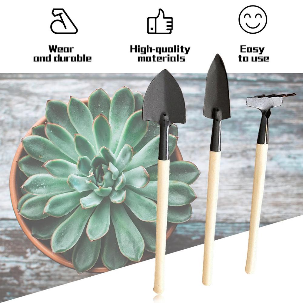 3 stk / sæt mini havearbejde værktøj træhåndtag rustfrit stål potteplanter skovl rive spade til blomster potteplante
