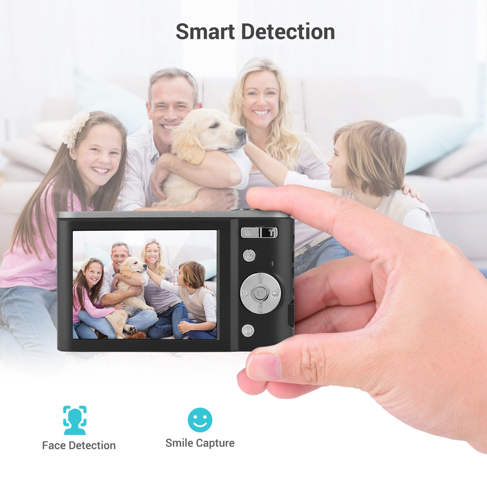 Andoer Mini Digital Camera 16X Zoom Self-Timer Face Detection Anti-shaking Built-in 1/4 Mounting with Hand Strap Carry Pouch