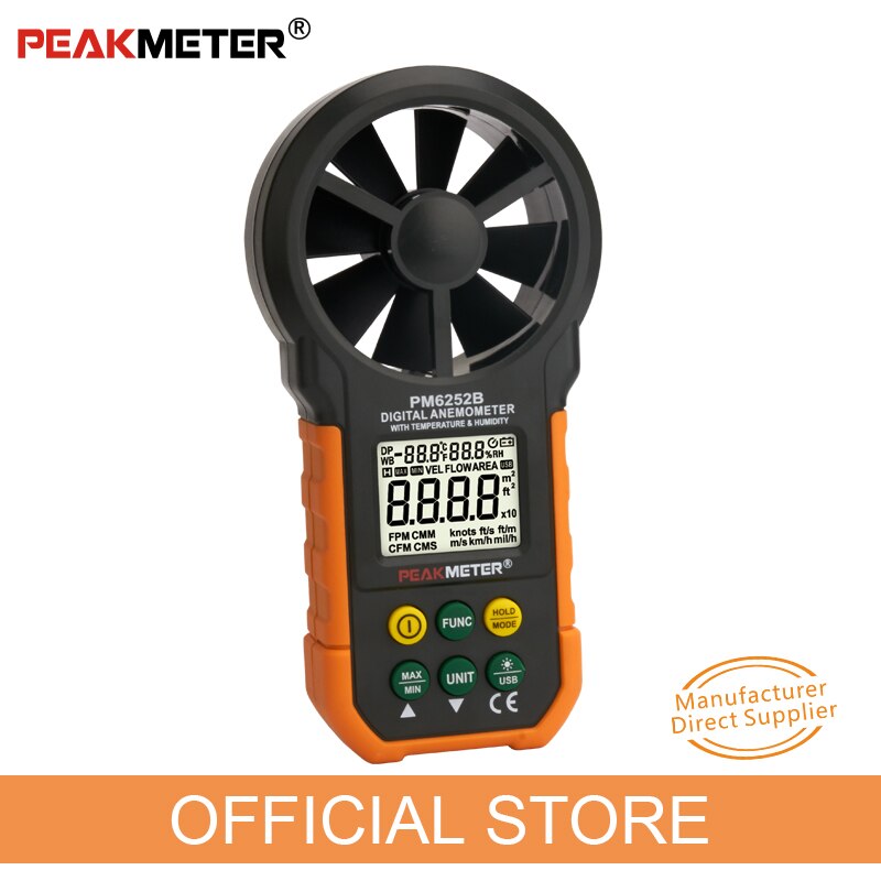 Peakmeter Digitale Anemometer Handheld Hoge Precisie Luchtstroom Meter Temperatuur En Vochtigheid Test Instrument PM6252B