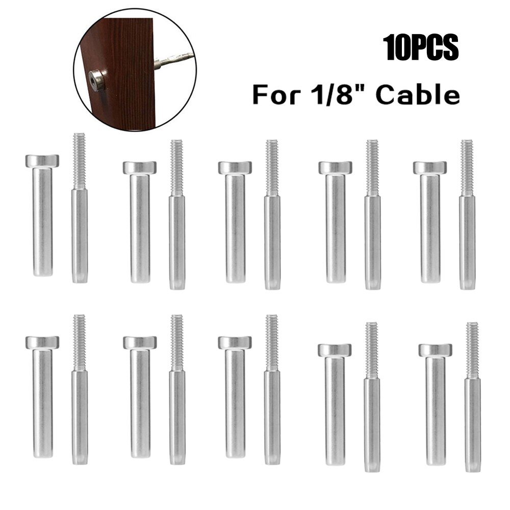 5PCS Stainless Steel Invisible Receiver Stud Swage End Fitting Cable Threaded Stud Terminal For 1/8" Cable Railing: 2 10pcs