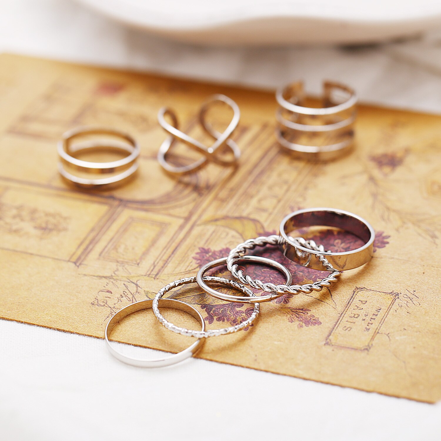 8 Stks/set Bohemian Vintage Ronde Hollow Geometrische Ringen Voor Vrouwen Mode Cross Twist Open Ring Knuckle Vinger Ringen Sieraden