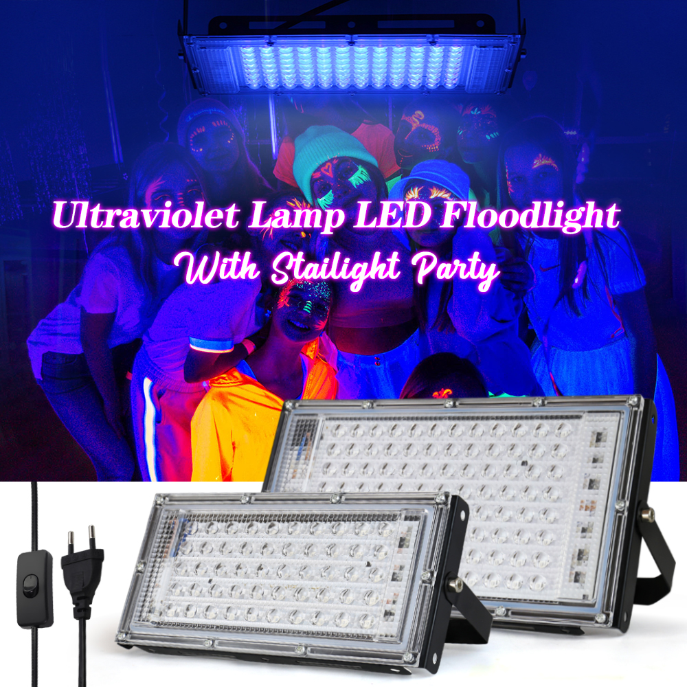 UV-LED-Flutlicht 50 W 100 W 150 W 220 V Außenflutlicht 395 nm 400 nm UV-fluoreszierende Bühnenlampe LED-Bühnen-Schwarzlicht