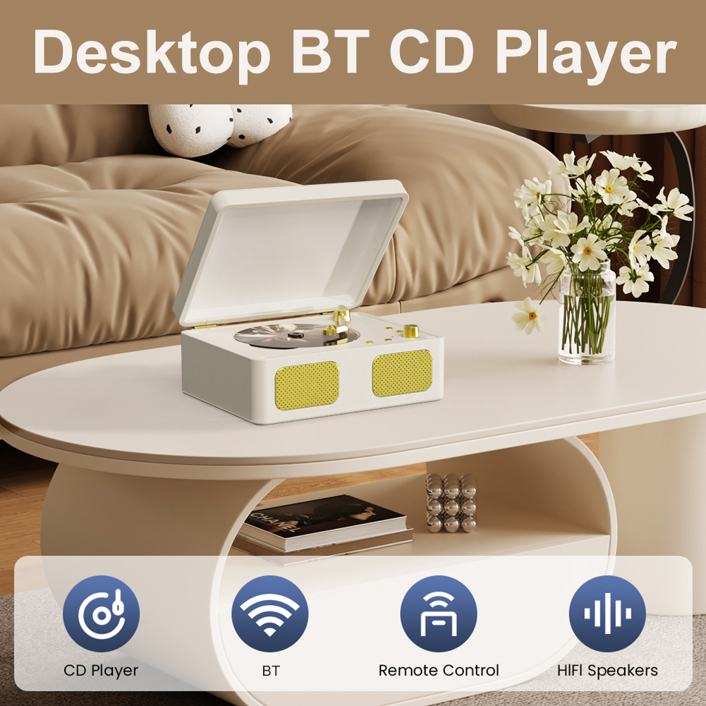 Retro Bluetooth CD Player with Remote Control Wireless CD Player Bluetooth5.0/5.4 Rechargeable Desktop CD Multimedia Player