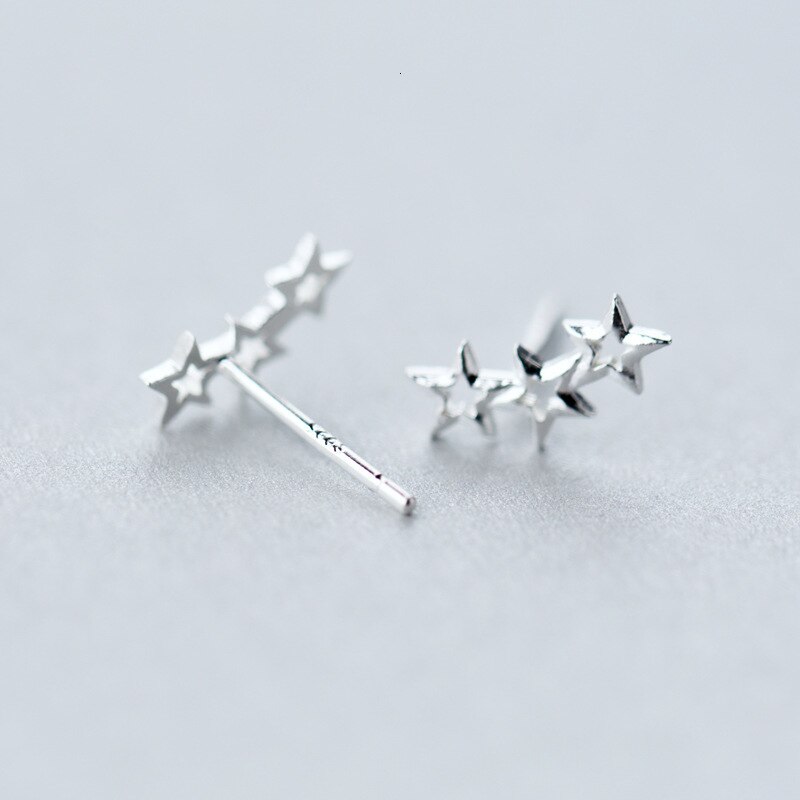 tINNY) (sMALL Lady's 3 Stars Stud Earrings - 925 Sterling Silver -Open 3 Stars Paw Climber cuff stud Earrings " GTLE402