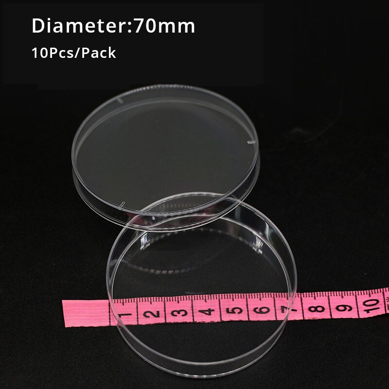 Platos de Petri de plástico estériles con tapas, 10 piezas, 90x16mm, para plato de laboratorio, platos de Petri de levadura bacteriana: 70mm