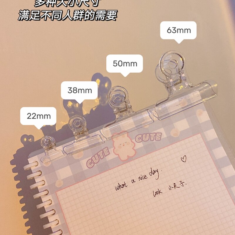 5Pcs Transparant Acryl Clips Student Test Paperclip Leuke Bestand Clip Verpakking Afdichting Clip Kantoorbenodigdheden Supplies