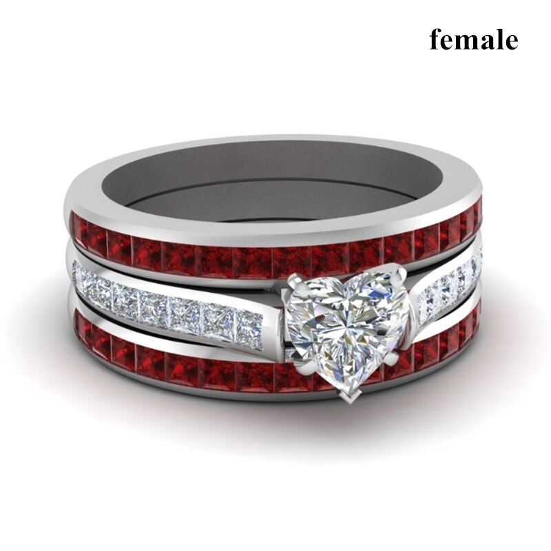 Paar Ringen-Vintage Rvs Ring Romantische Crystal Rhinestones Hart Ring Set Huwelijkscadeau: 12 / Women