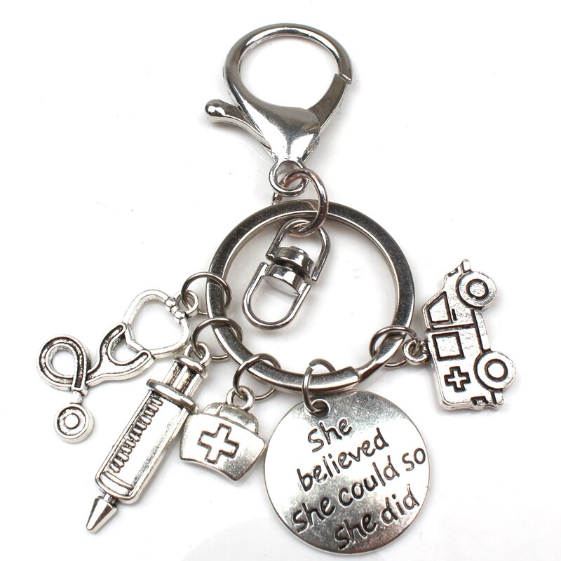 Mode Arts Aid Kit Mini Spuit Thermometer Ambulance Tandarts Angel Stethoscoop Sleutelhanger Geneeskunde Graduate Souvenir