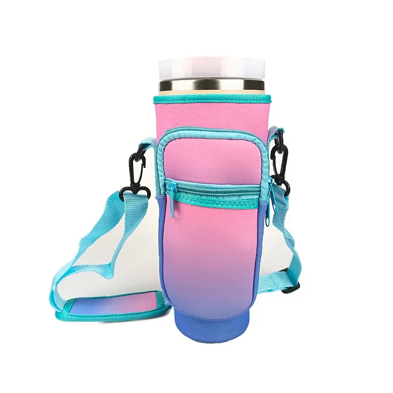 6 kleuren, 40 oz waterfles mok draagt bekerhouder met mobiele telefoonzakje.: plum